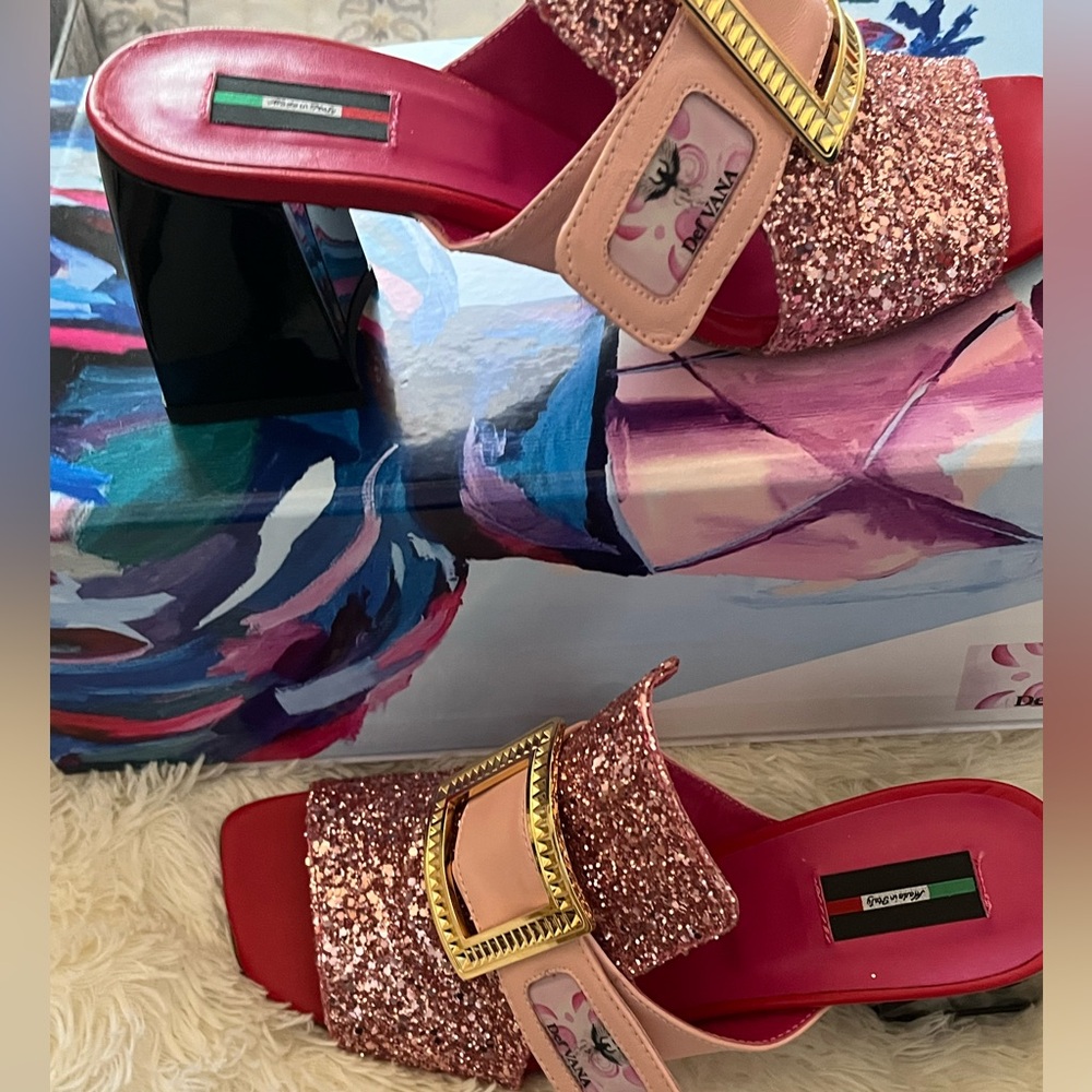 Luxury Pink Glittery Bling Slide Sandals by DefVANA. EU 40 US 9